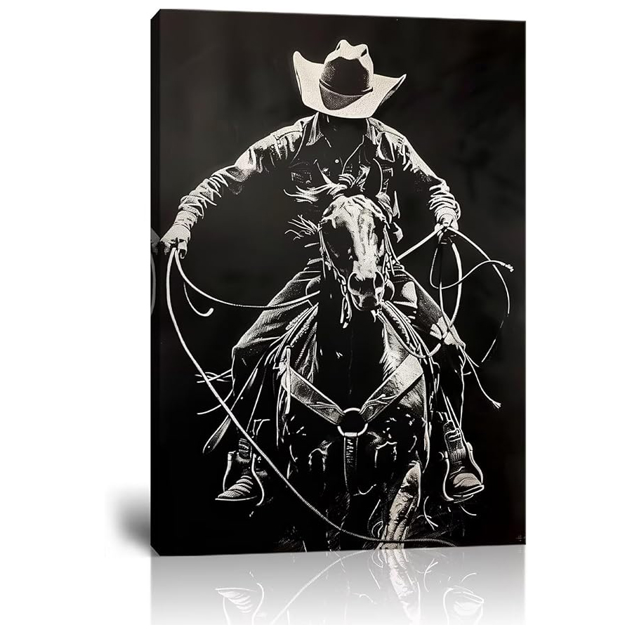 Resin Art Images - ชุดภาพวาดเพชรเต็มรูปแบบสไตล์คาวบอยตะวันตกย้อนยุค ตกแต่งผนังลายอัศวิน ภาพขาวดำ งานศิลปะทำมือ ของขวัญ