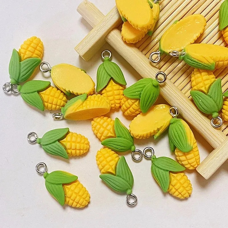Resin Art Craft - ชาร์มเรซิ่นรูปข้าวโพดและผักขนาดเล็ก 20 ชิ้น ของตกแต่งอาหารจำลอง สำหรับงาน DIY