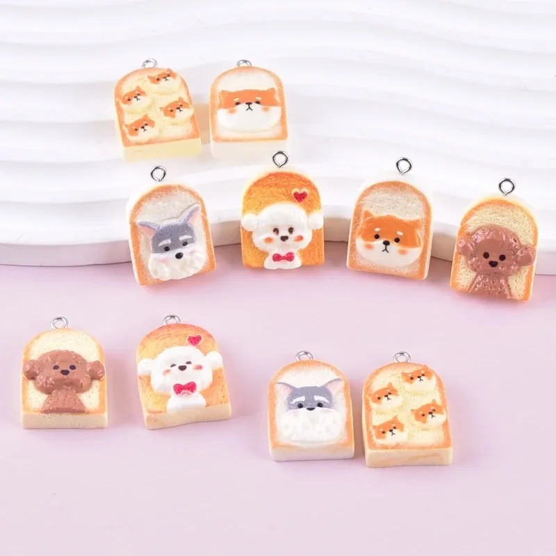 Resin Art Craft - จี้เรซิ่นรูปสุนัขขนมปังปิ้งน่ารัก 10 ชิ้น จี้รูปสัตว์การ์ตูน อุปกรณ์งานฝีมือ DIY