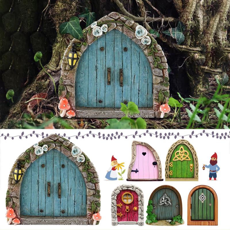 Resin Art With Wood - ประตูบ้านนางฟ้าเอลฟ์ขนาดจิ๋ว ของตกแต่งสวน ประตูต้นไม้ ประตูสวนขนาดเล็ก ประตูไม้ประดับตกแต่งสวน ประตูบ้านจิ๋ว