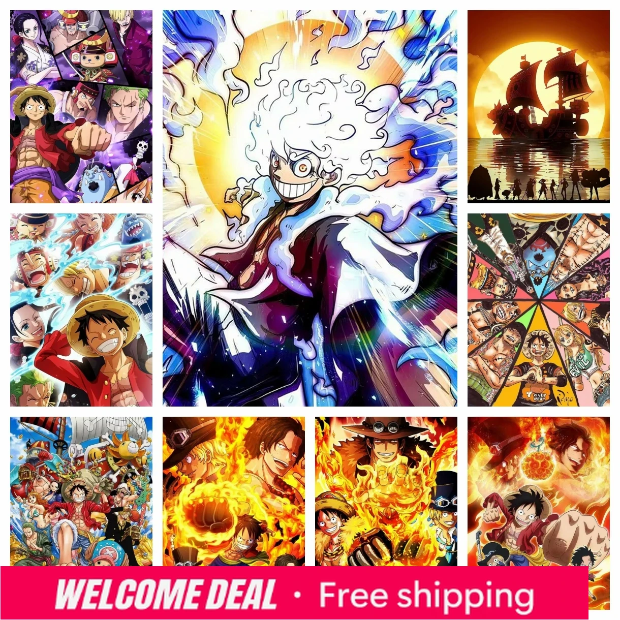 Resin Art Canvas - 2026 2024 อนิเมะญี่ปุ่นใหม่ วันพีซ ลูฟี่ ภาพวาดเพชร