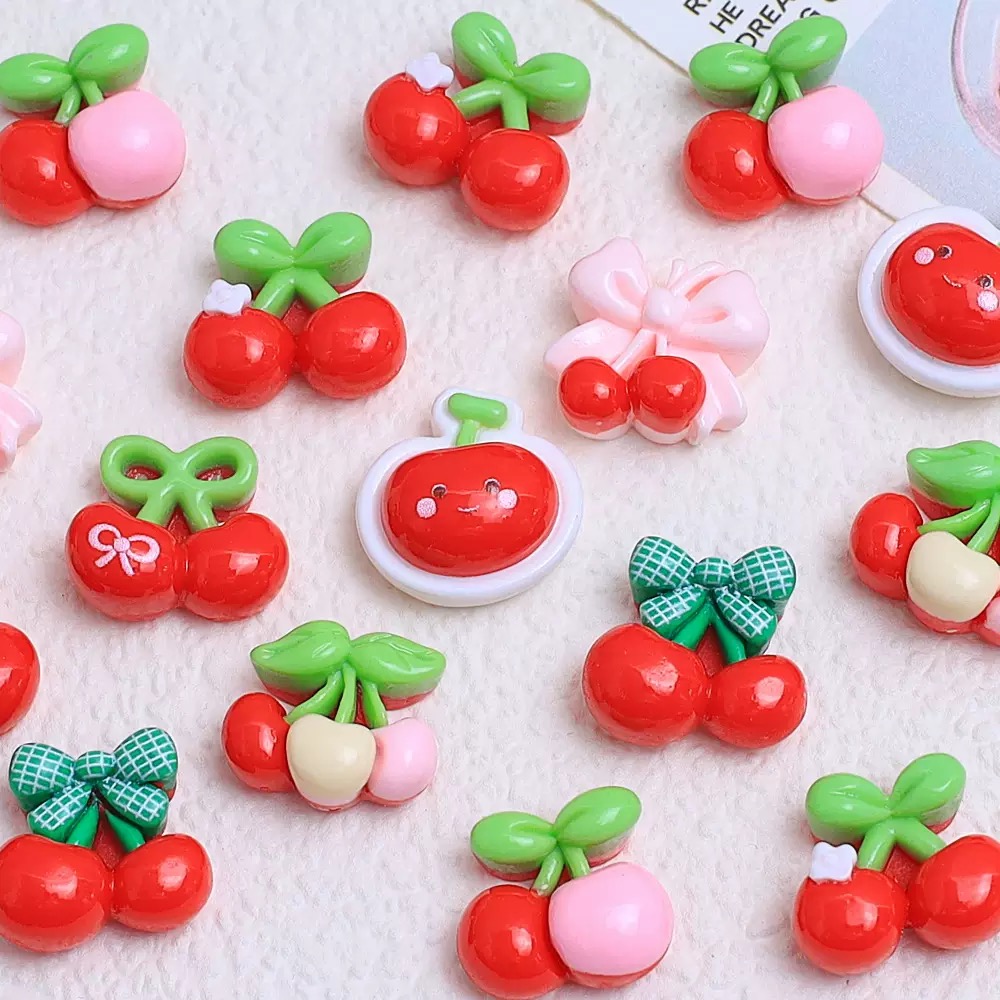 Resin Art Design - 20 ชิ้นน่ารัก Mini การ์ตูนต่างๆสีแดงเชอร์รี่เล็บเรซิ่น Designer Charms