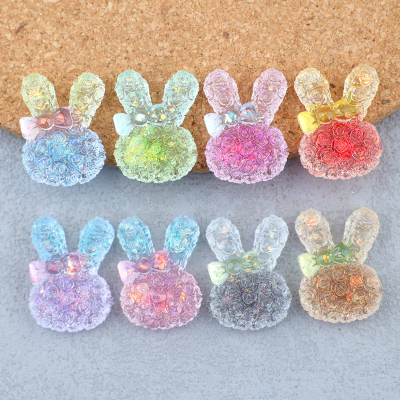 Resin Art Craft - 5 ชิ้น ขนาด 18*25 มม. คาโบชองเรซินรูปกระต่ายเรืองแสงแบบไล่เฉดสี