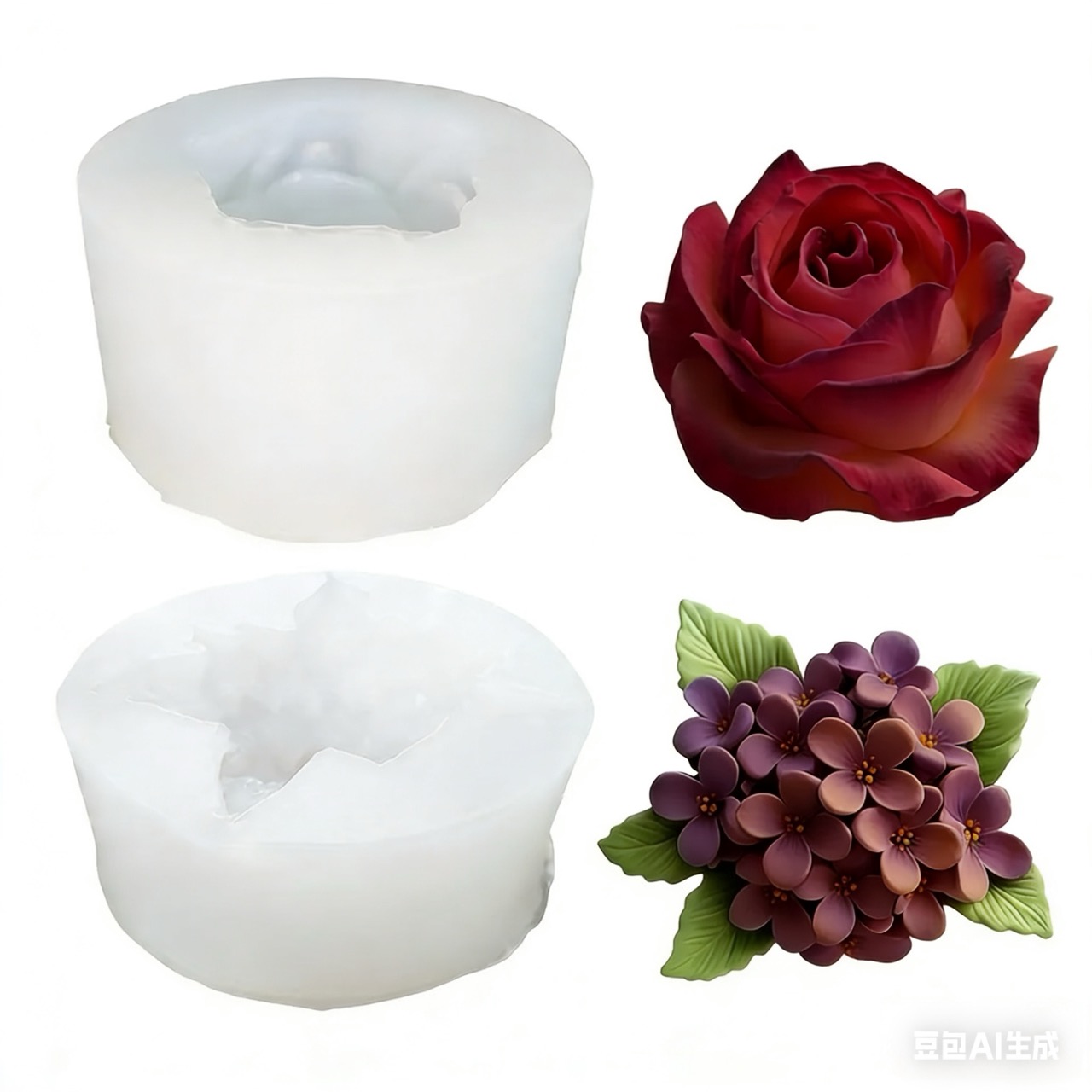 Resin Art For Wedding Gift - แม่พิมพ์ซิลิโคนรูปดอกไม้ 3 มิติ 2 ชิ้น สีม่วงไลแลค