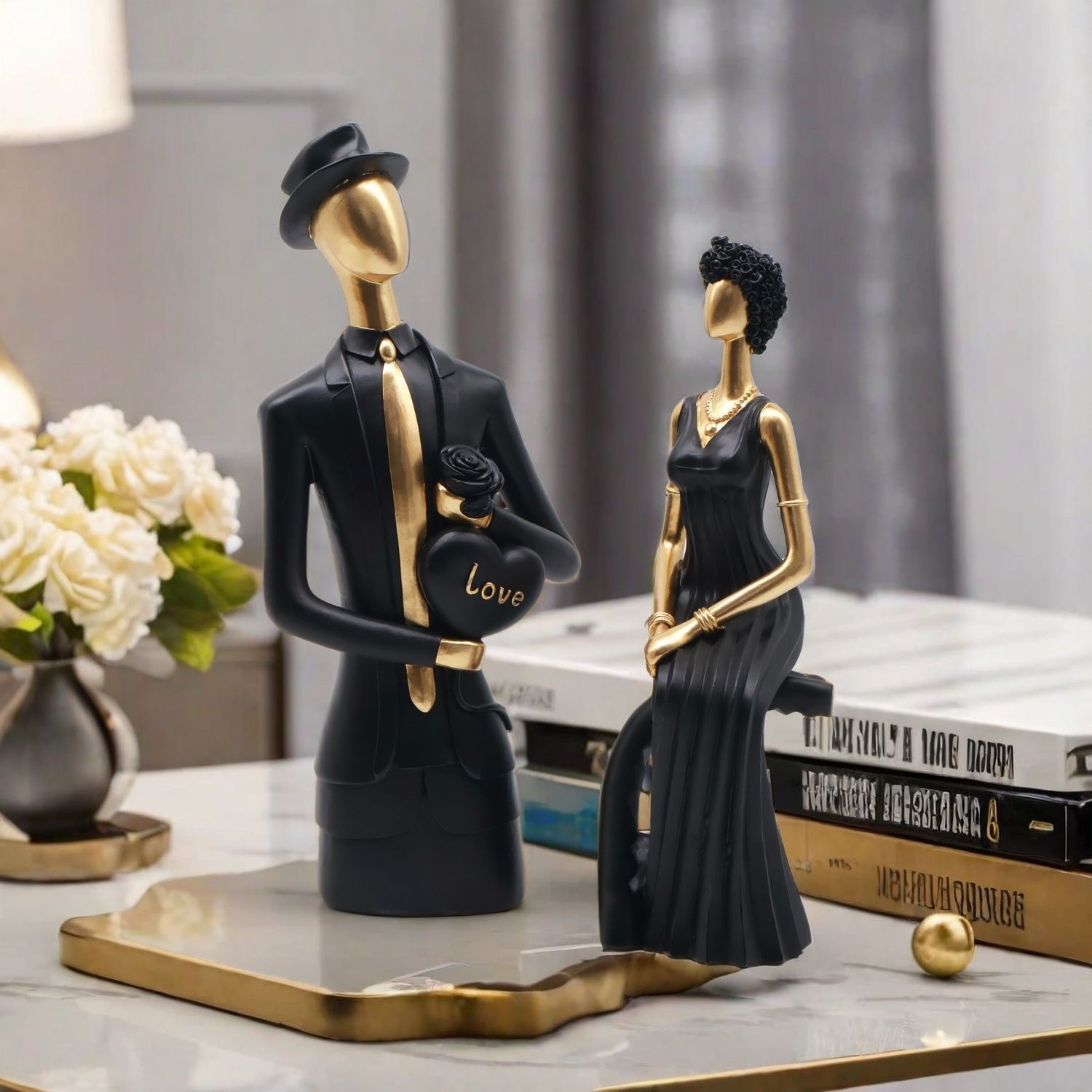 Resin Art For Wedding Gift - ประติมากรรมเรซิ่นตกแต่งสไตล์นอร์ดิก สำหรับห้องนั่งเล่น ของตกแต่งบ้าน งานศิลปะสร้างสรรค์ ของขวัญแต่งงาน ของตกแต่งคู่รัก
