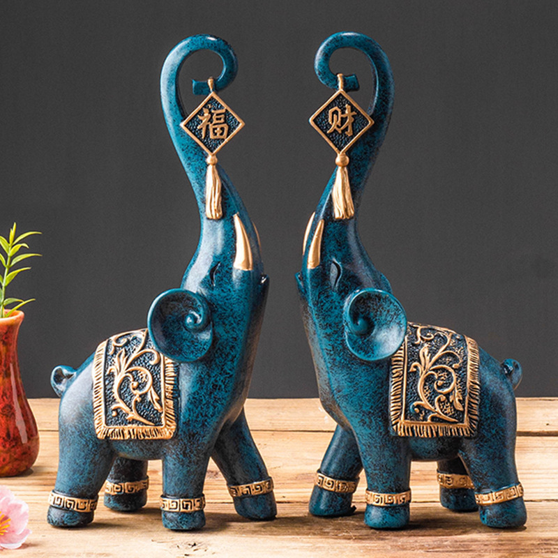 รูปปั้นช้างมงคลสไตล์จีน 1 คู่  - Resin Art Anniversary Gift บทวิจารณ์และราคา
